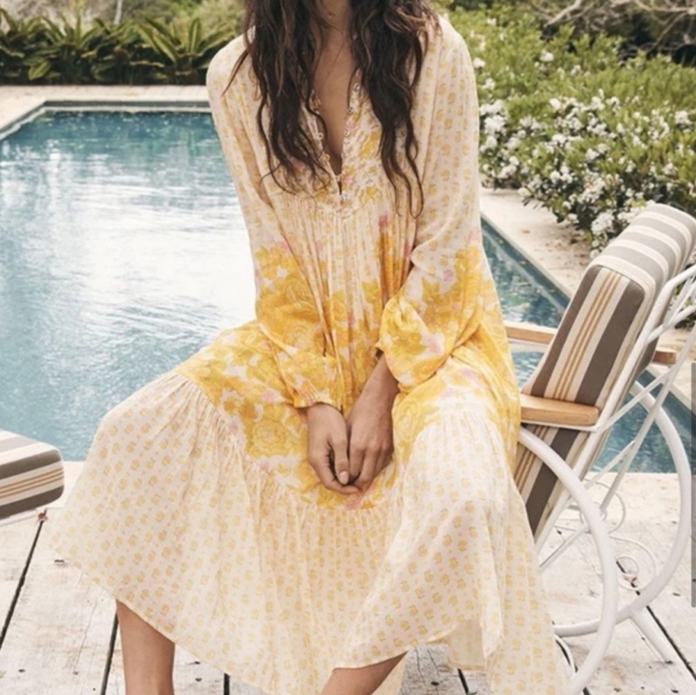 Spell Yellow Rose Honeysuckle Midi Dress